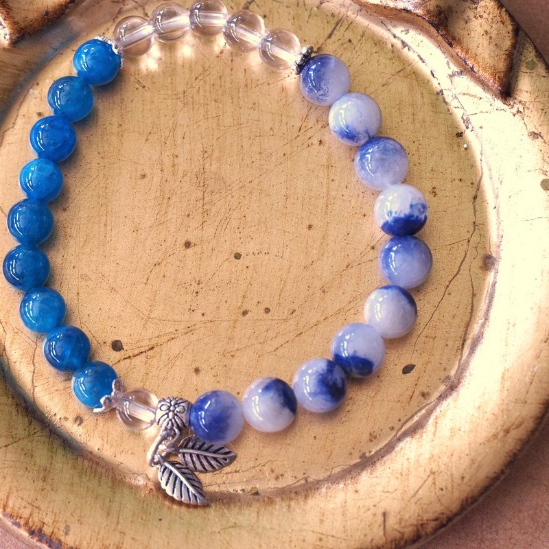 藍線石 磷灰石 白水晶 純銀 手環  Dumortierite Silver Bracelet - 手鍊/手環 - 半寶石 藍色