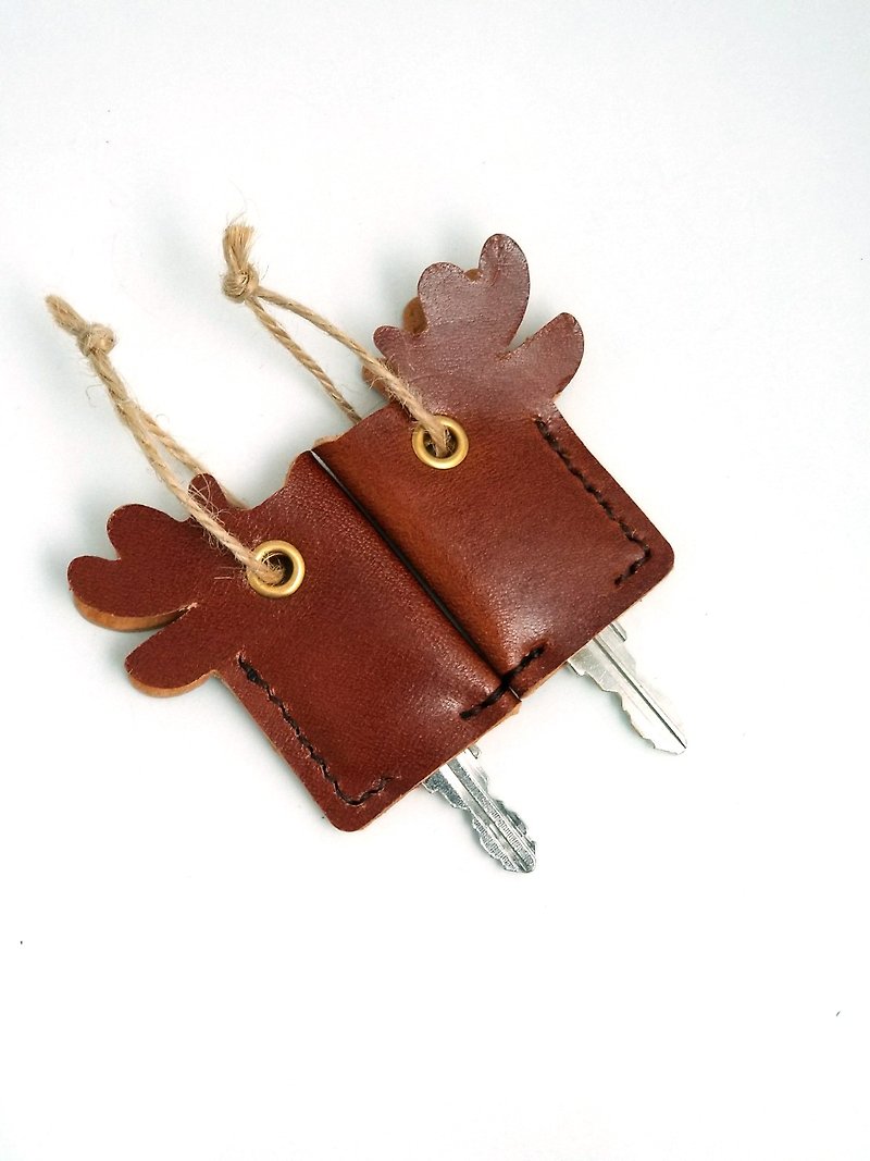Key Ring, Key holder, couple key accessories Deer - Keychains - Genuine Leather Brown