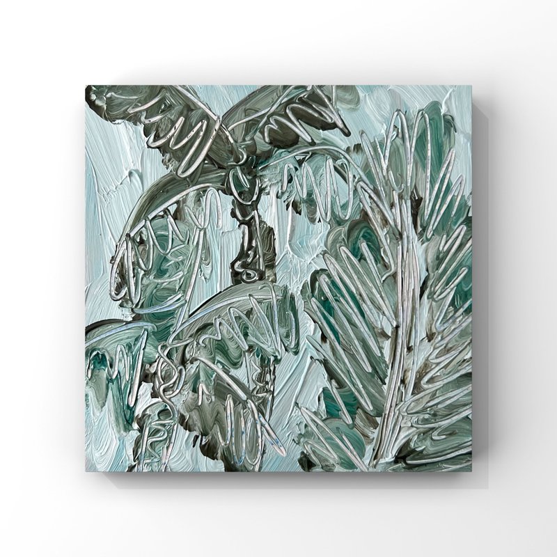 Original Oil Painting Maldives Aesthetic Art Palm Tree Palm Leaf Art Coastal Art - 海報/掛畫/掛布 - 其他材質 多色