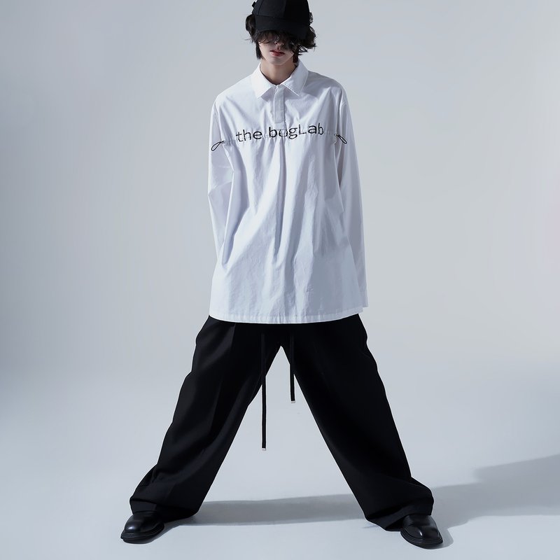 Logo抽繩落肩寬襯衫 - 男襯衫/休閒襯衫 - 棉．麻 白色
