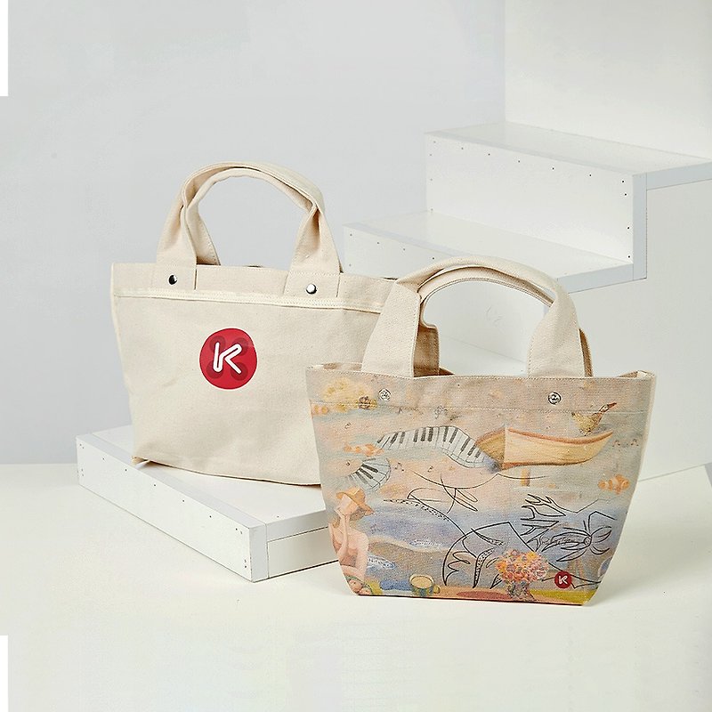 Artist Fashion Reversible Canvas Bag - กระเป๋าถือ - ผ้าฝ้าย/ผ้าลินิน ขาว