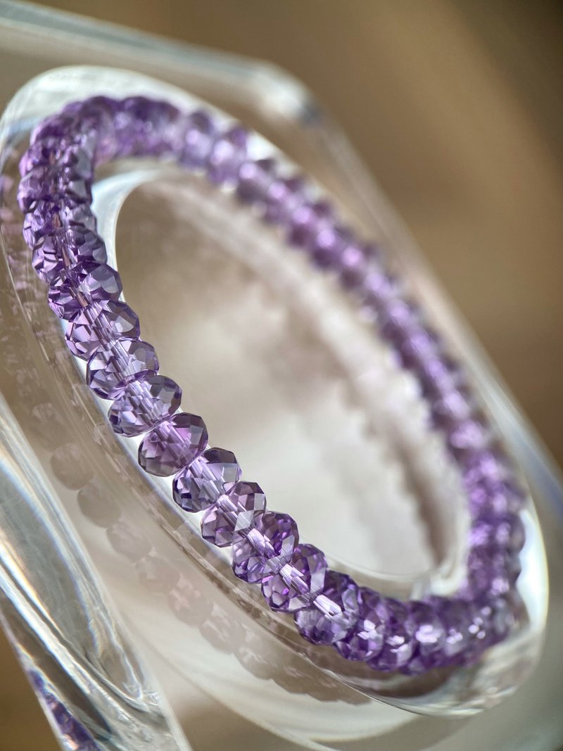 Natural Amethyst 6.8mm Faceted Disc Bead Bracelet, Entirely Clear, Collector's Grade, Ultra-Icy, Super Sparkly - Necklaces - Crystal 