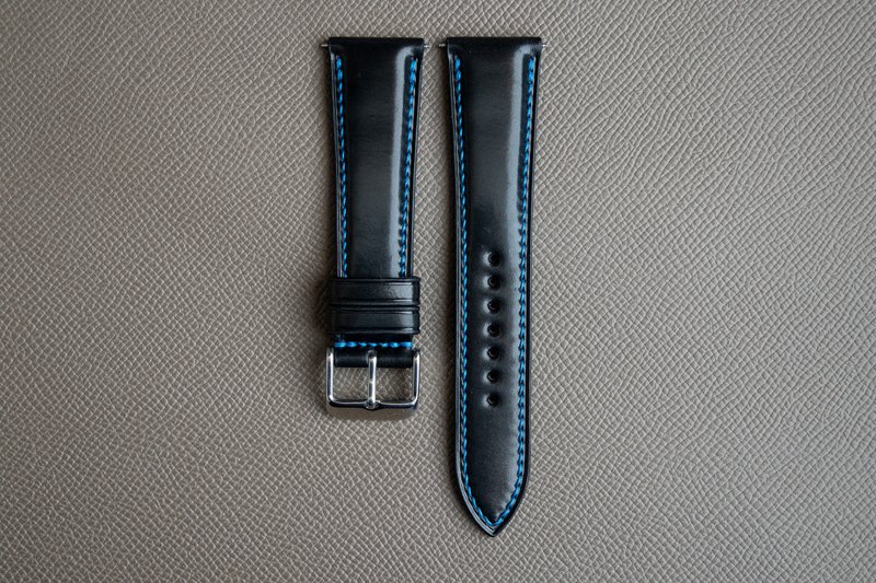 Horween Black Genuine Shell Cordovan leather Watch Strap (MTO) - Watchbands - Genuine Leather Black