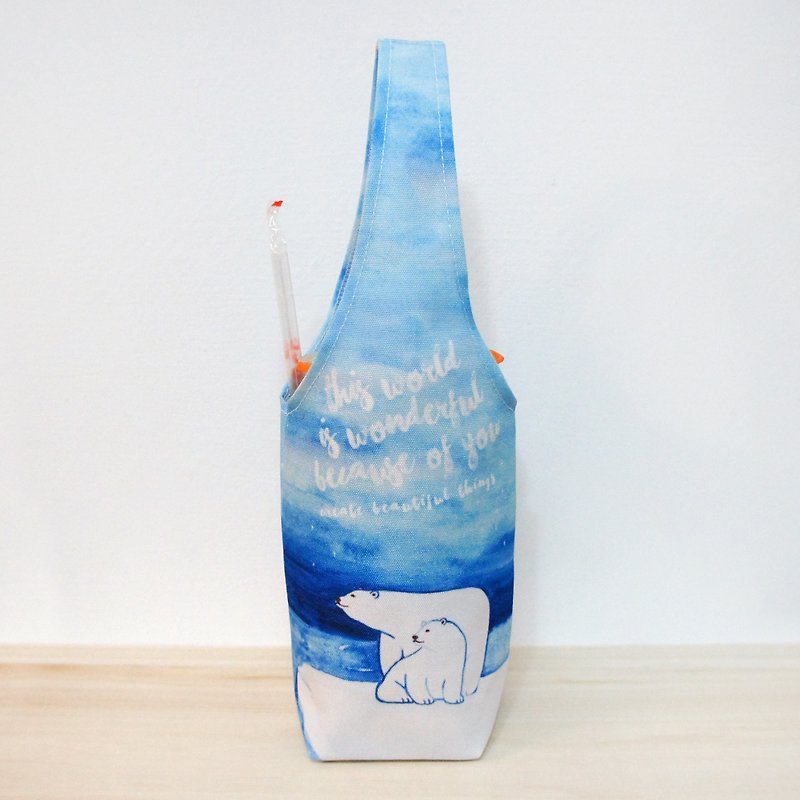 Polar Bear Cup Sleeve Environmental Beverage Bag Beverage Bag Beverage Cup Sleeve Waterproof Cup Sleeve Waterproof Bag - Handbags & Totes - Waterproof Material Blue