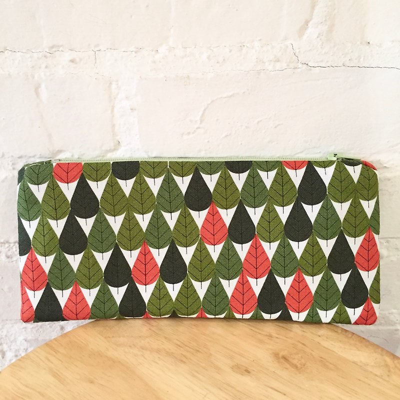 Pencil case with green leaf print - Pencil Cases - Cotton & Hemp Green