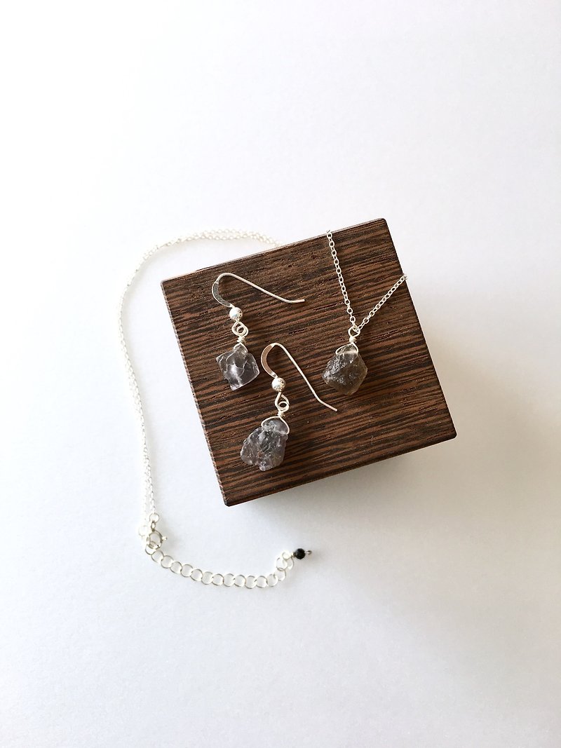 Sapphire rock stone set-up hook-earring and necklace all SV925 - สร้อยคอ - เครื่องประดับพลอย สีม่วง