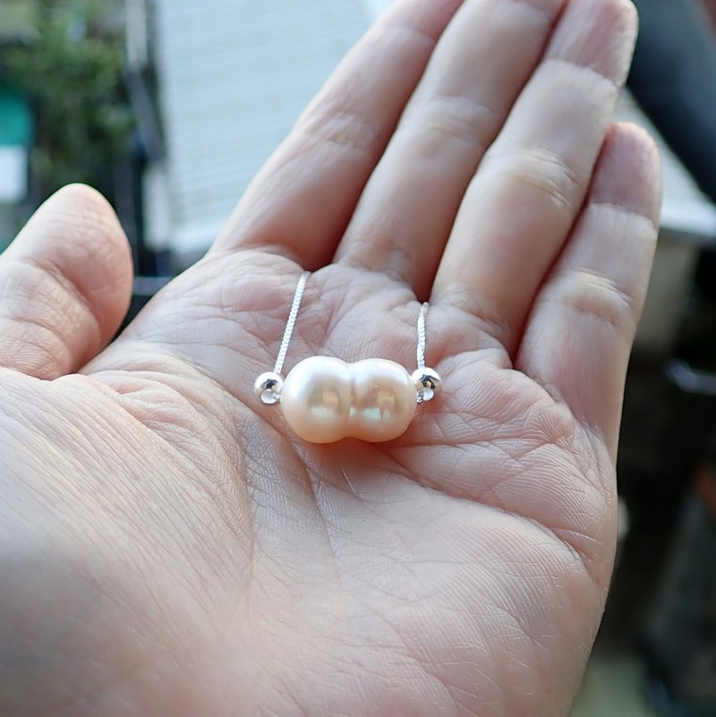 OOAK - 幸運が連なる | 天然ひょうたん型シャンパンオレンジふっくらパール925純銀ペンダントネックレス - ネックレス - 真珠 ゴールド