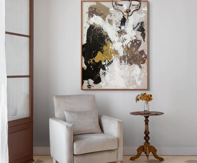 抽象画　ベージュ　ブラウン　グレー　ブラック　絵画　海外　アート作品 Amazon.co.jp: 黒と茶色 抽象 ウォールアート モダン 抽象