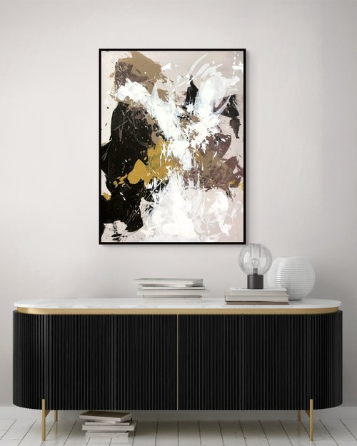 抽象的なブラウンベージュ大きな油絵キャンバスの絵画オリジナル