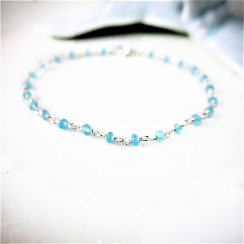 【Lalune】 March Birthday Stone - Fresh and Elegant Handmade Hydra Silver 925 Silver Bracelet L ~ XL - Bracelets - Gemstone Blue