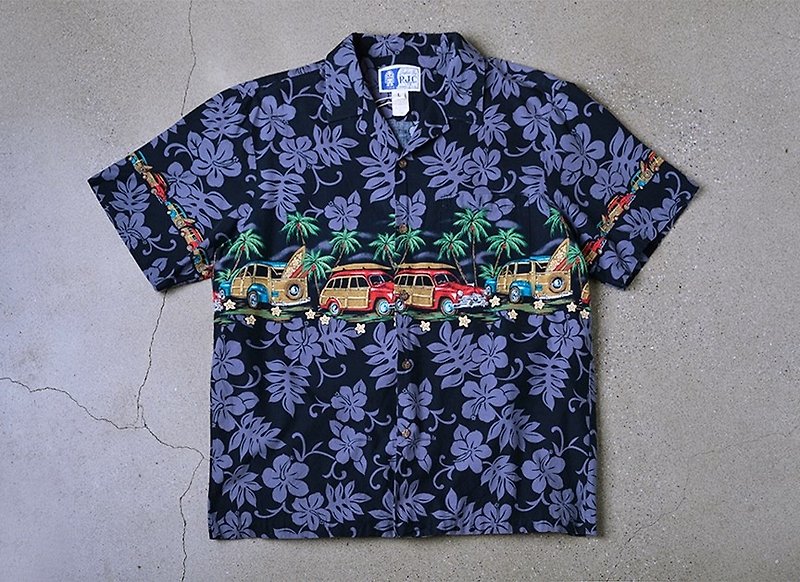 Vintage Hawaii Shirts Hawaiian Shirt Vintage Shirt - เสื้อเชิ้ตผู้ชาย - ผ้าฝ้าย/ผ้าลินิน สีน้ำเงิน