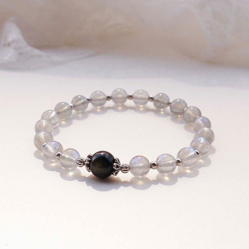 Gold Stone Obsidian Lime Moonstone 6-8MM 925 Sterling Silver Natural Stone Hand - Bracelets - Crystal 