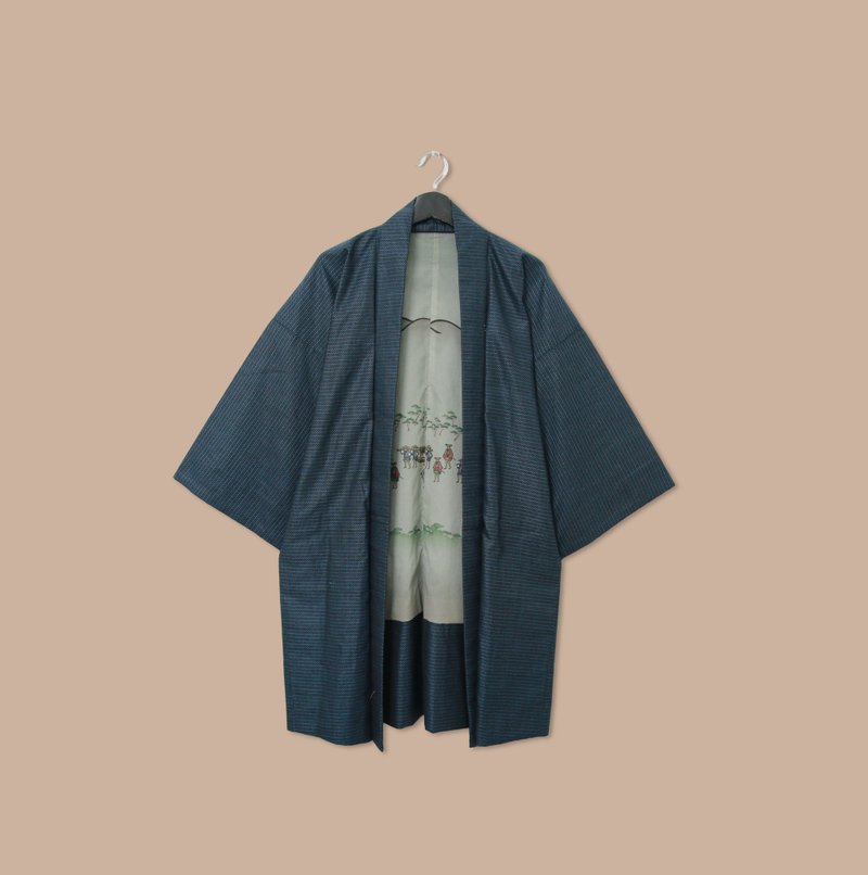Back to Green-日本男款羽織 山中 隊伍M-05/vintage kimono - 男夾克/外套 - 絲．絹 