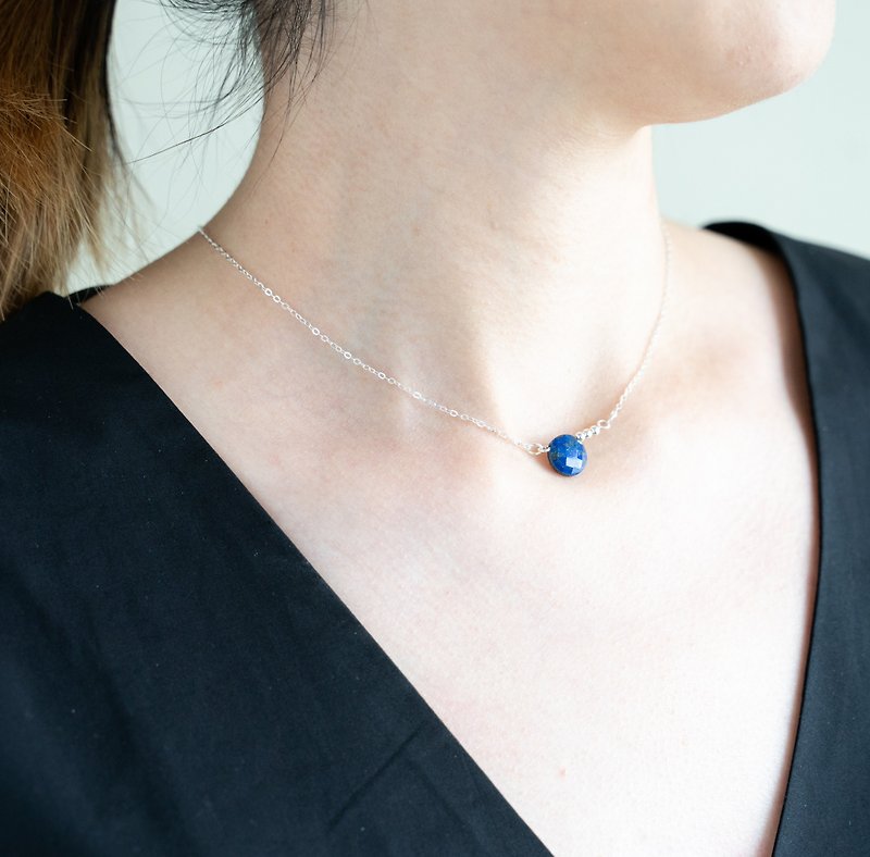 Custom Zodiac Birthstone【 Scorpio Lapis Lazuli Morse Code Initial Necklace 】 - Necklaces - Sterling Silver Blue
