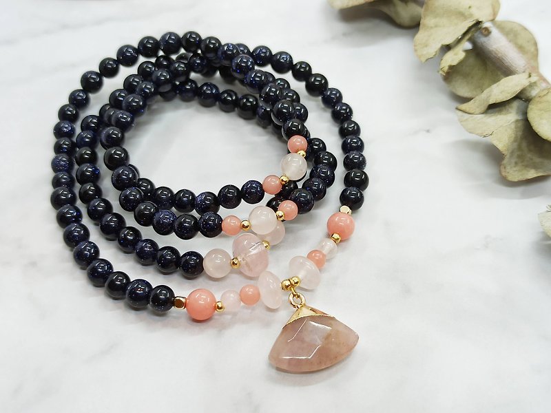 [108] Series Blue sand Stone beads*strawberries grain*red stripes * Stone powder crystal beads multiturn bracelets - Bracelets - Crystal Blue