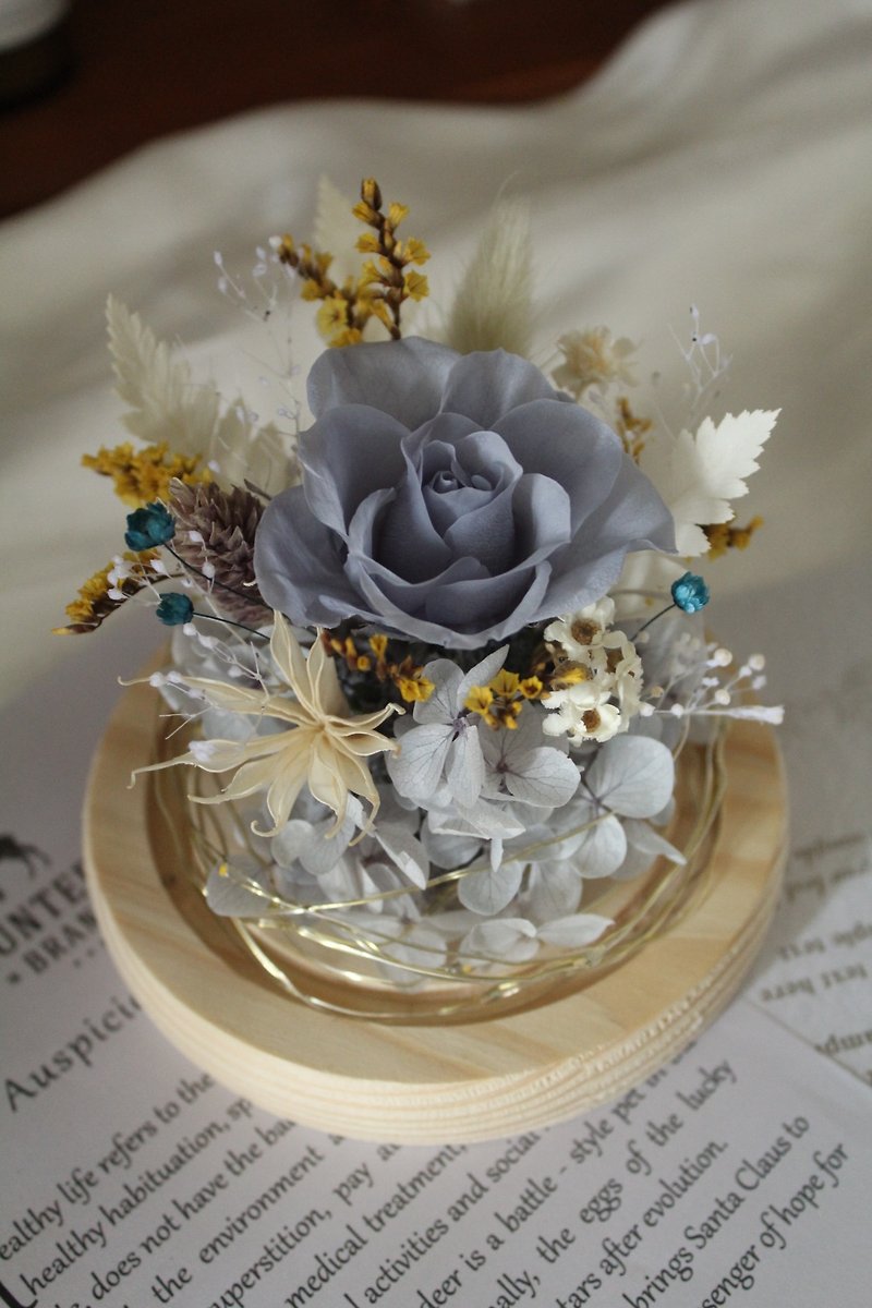 Matte gray blue glass cover does not wither flowers/flower gift - ช่อดอกไม้แห้ง - พืช/ดอกไม้ 