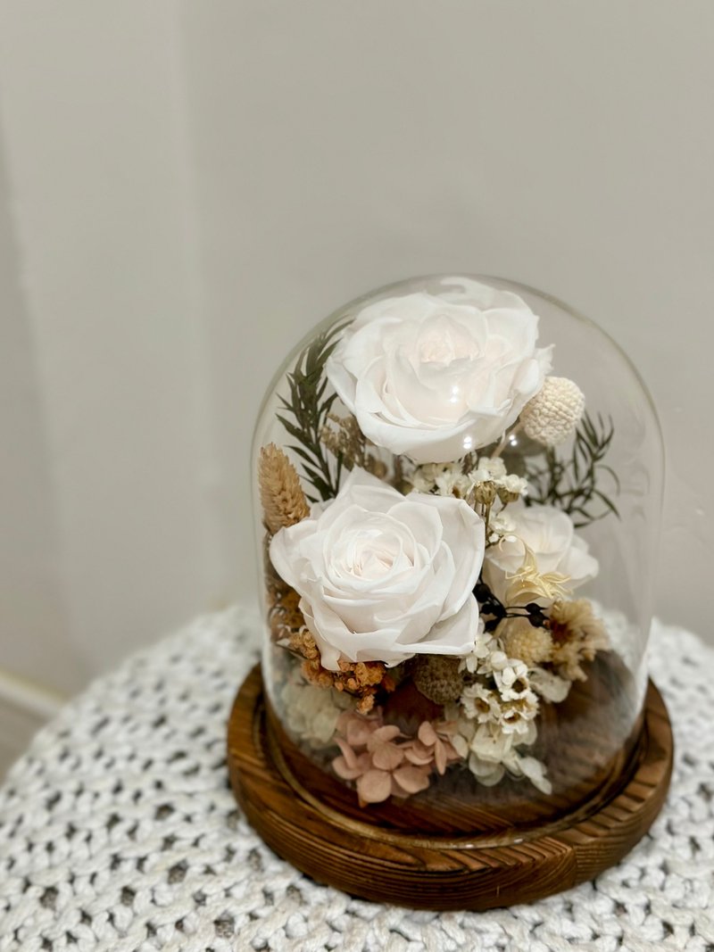 Forest White Rose Glass Cover Preserved Flower Cup Valentine's Day Gift - ช่อดอกไม้แห้ง - พืช/ดอกไม้ 