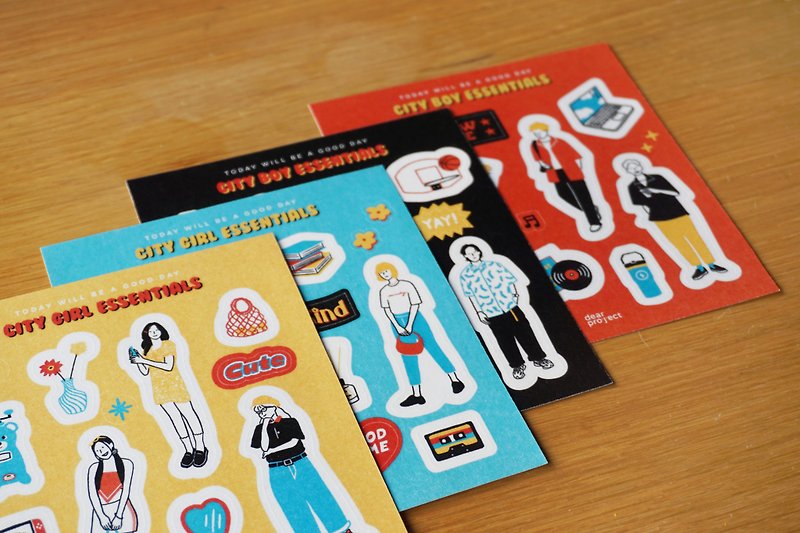dearproject city boy / girl and paper sticker sticker stickers a total of 4 types - Stickers - Paper Multicolor