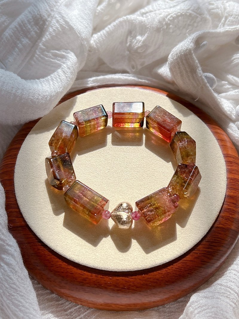 日落糖果 巴西老礦 西瓜雙色千層 碧璽手串 - 手鍊/手環 - 半寶石 多色