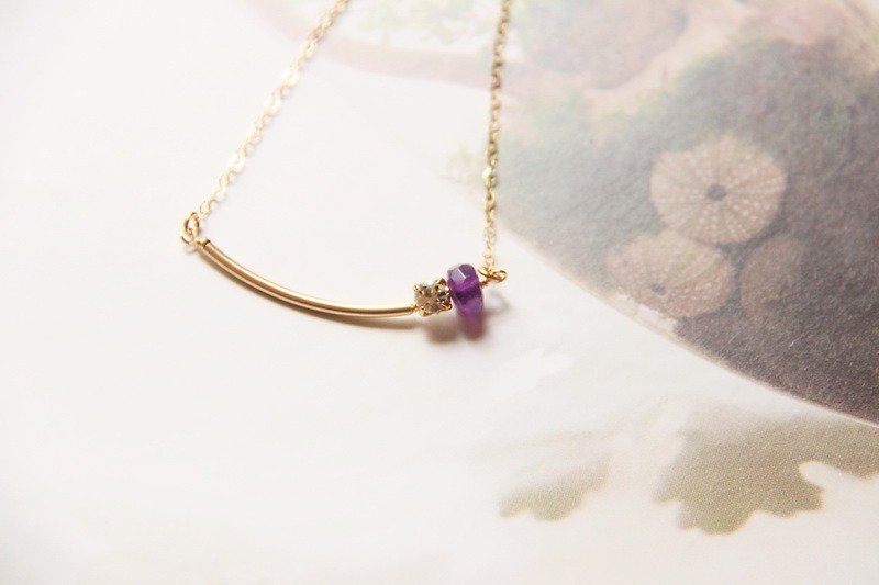 Diamond & Amethyst Necklace / Swarovski Crystal Gold Plated & Amethyse - Necklaces - Gemstone Purple
