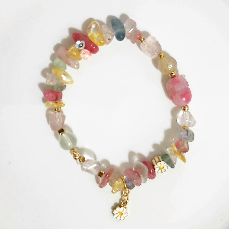 Rose Garden/Crystal that attracts wealth, helps career, and attracts peach blossoms/Rhodonite/Citrine/Green Stone/ - Bracelets - Crystal Multicolor