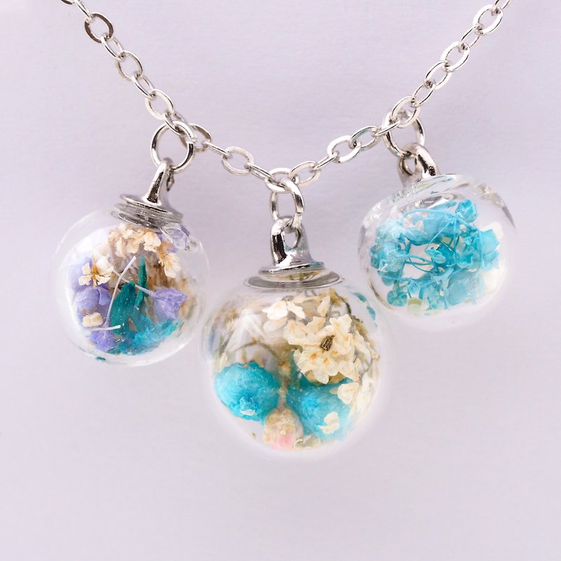 「OMYWAY」Handmade three Dried Flower Necklace - Glass Globe Necklace - Chokers - Glass Pink