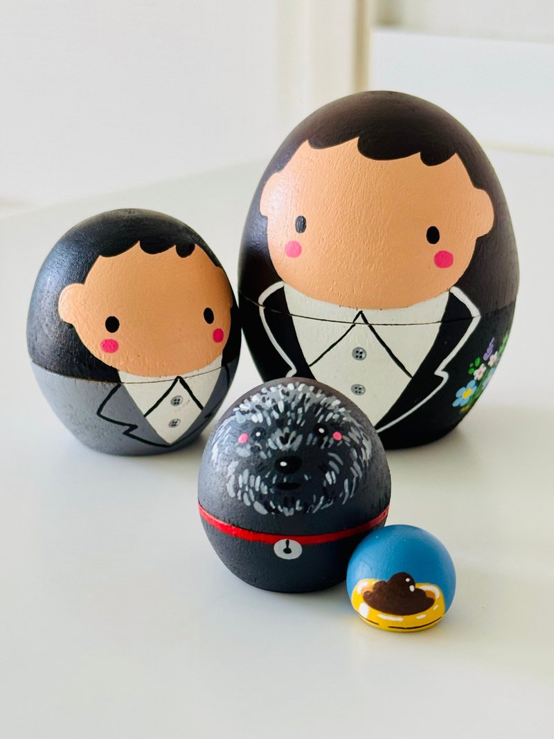 【結婚禮物】婚禮主題 × 愛犬家庭組合 木製俄羅斯娃娃 擺設 - 擺飾/家飾品 - 木頭 