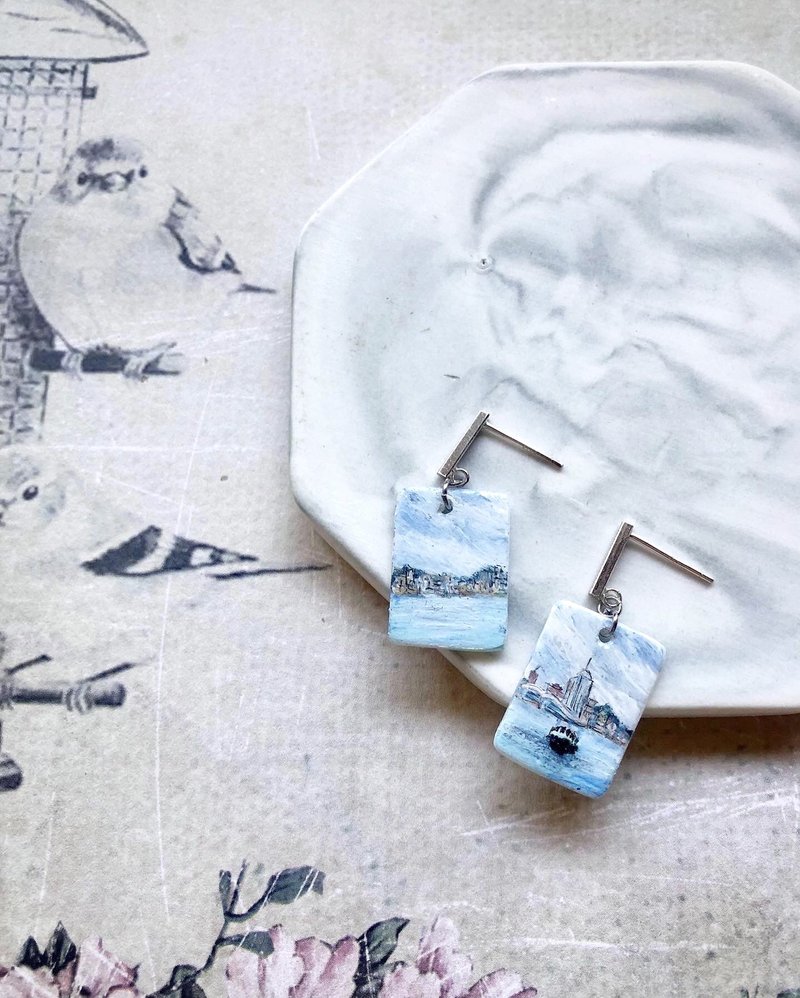 香港尖沙咀海旁原創手繪耳環 - 耳環/耳夾/耳骨夾 - 貝殼 多色