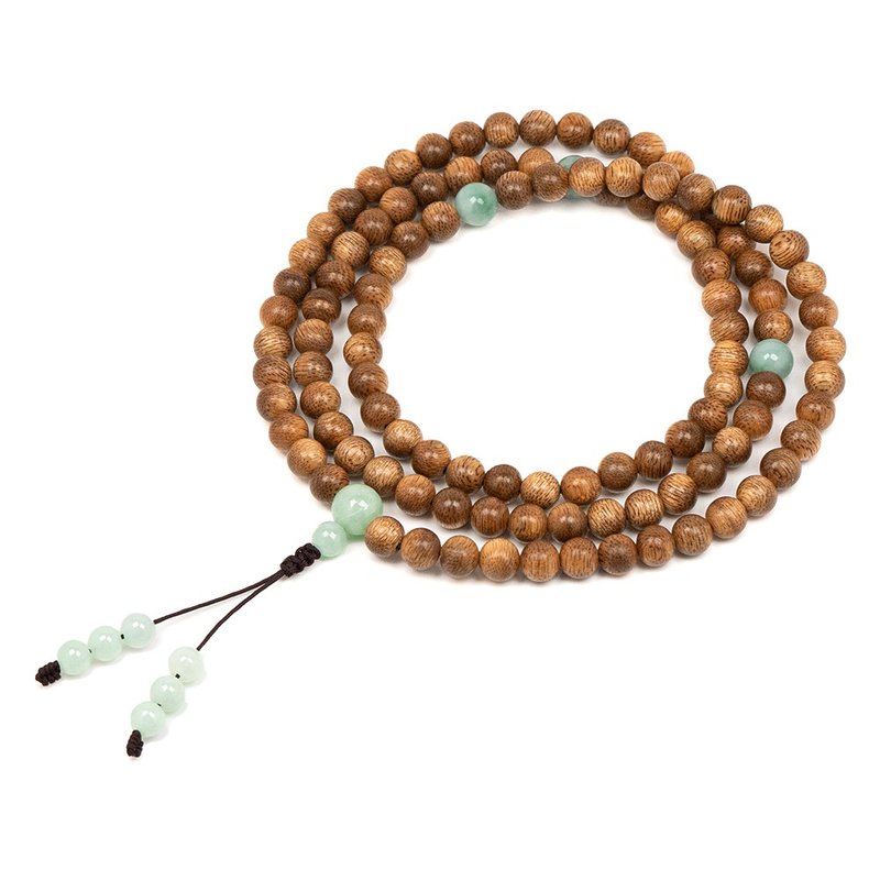 【鄭家宝石】沈香 カリマンタン沈香 ミャンマー蝋質翡翠 6.5mm 108個念珠 - ブレスレット - 半貴石 多色