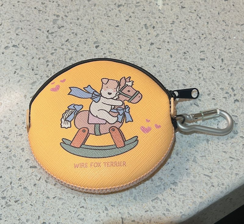 Wirefoxterrier leather coin purse~Rocking horse  pink orange - กระเป๋าใส่เหรียญ - หนังเทียม สีส้ม