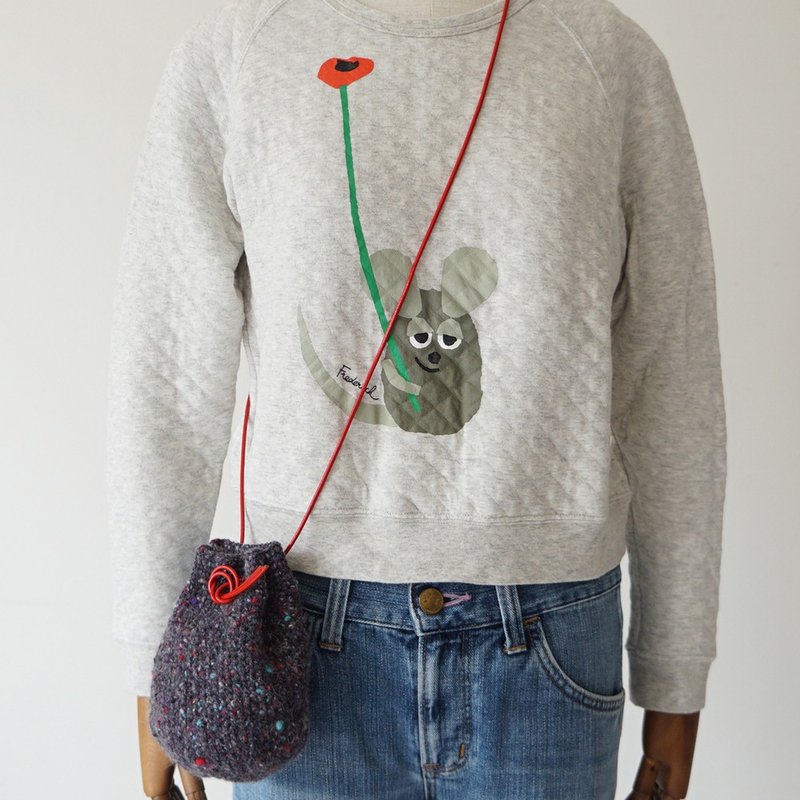 Ba-ba handmade  Crochet Drawstring bag with string  No.KP11 - 手提包/手提袋 - 其他材質 灰色