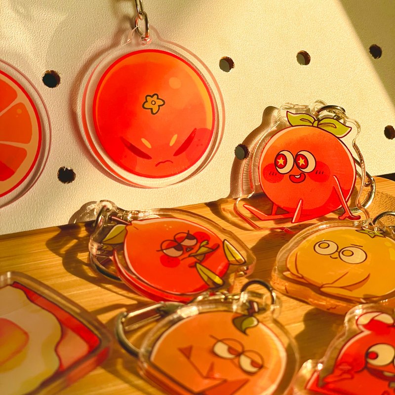 Happy Orange / Orange Partner / Acrylic Pendant / Keychain - ที่ห้อยกุญแจ - พลาสติก สีส้ม