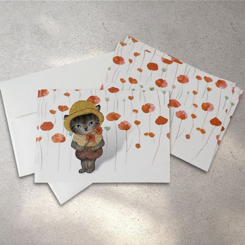 Flower lover Picking Kitten (Mini Letter Set/Card Set) - การ์ด/โปสการ์ด - กระดาษ 