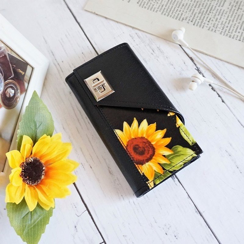 IPhoneSE / 5 / 5s / 5SE ◆ Sunflower notebook type smart case 【A type】 - Phone Cases - Waterproof Material Black