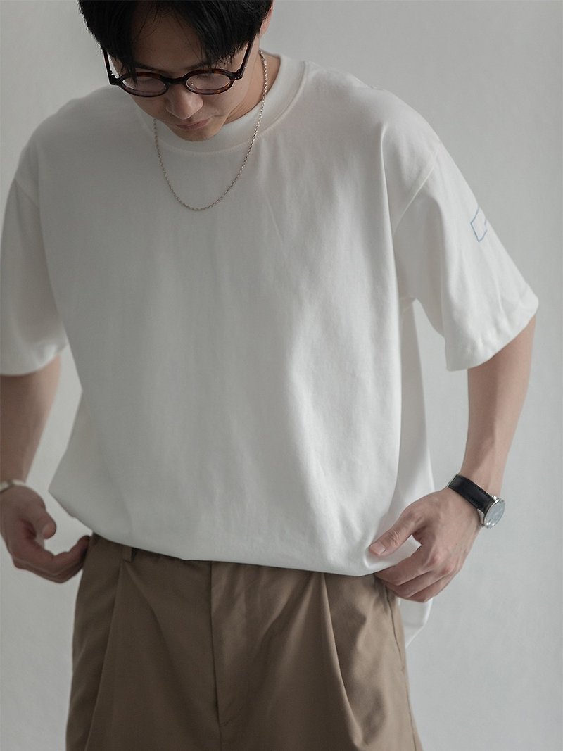 小領口重磅基礎款寬松純色T恤圓領短袖黑色白色休閒男女夏日系 - 男 T 恤 - 棉．麻 白色