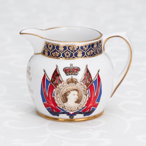 擎上閣裝飾藝術 英國製Spode 2003女王紀念奢華限量骨瓷咖啡奶罐義式濃縮奶盅茶海