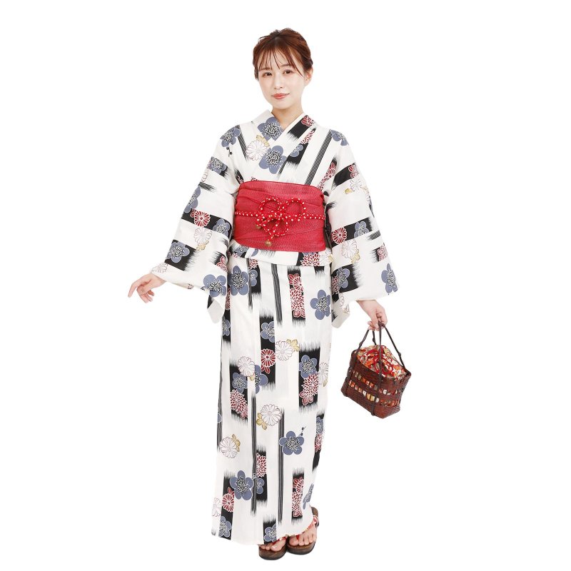 日本 和服 女性 梭織 浴衣 腰封 2件組 F Size x40-12b yukata - 其他 - 棉．麻 白色