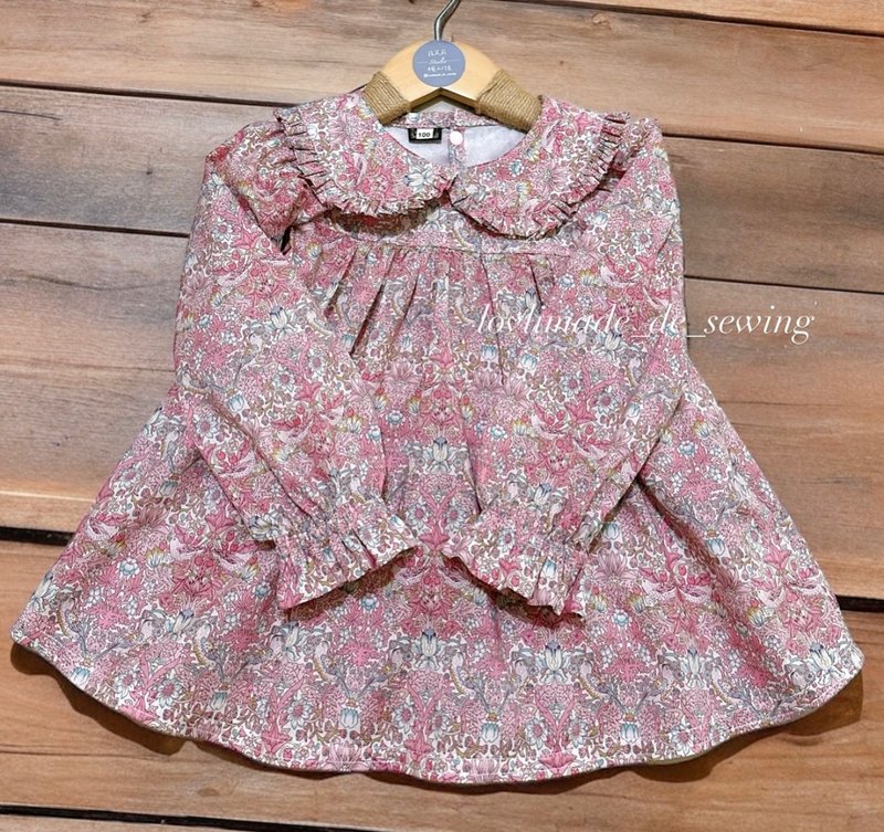 Long-sleeved dress for girls, British brand Liberty fabric, handmade short-sleeved satin cloth buttons, custom designed European j - กระโปรง - ผ้าฝ้าย/ผ้าลินิน 