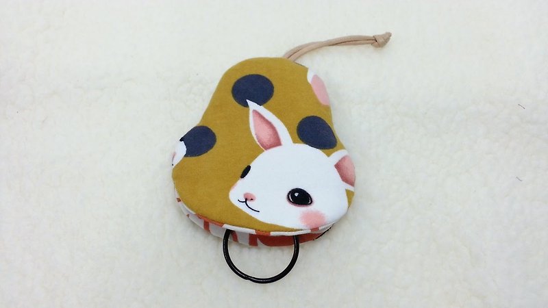 水玉兔子(深芥黃) 梨型鑰匙包【K180131】 - 鑰匙圈/鎖匙扣 - 棉．麻 多色