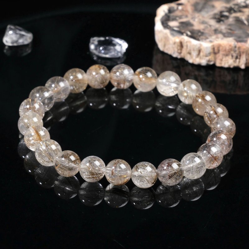 #516 One picture, one object/8mm gold and silver hair crystal bracelet, devil hair crystal, rare natural crystal to ward off evil spirits - Bracelets - Crystal Gold