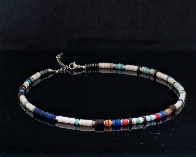 Turquoise Heishi Choker with Hematite, Lpais and coco beads - สร้อยคอ - เครื่องเพชรพลอย 