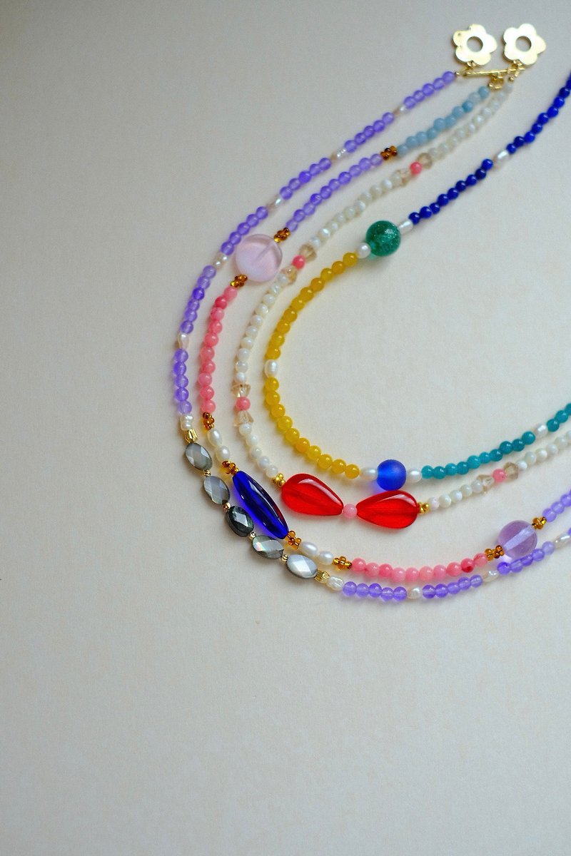 Candy Pop Candy Strand Beaded Necklace Natural Stone Glass - Necklaces - Colored Glass 