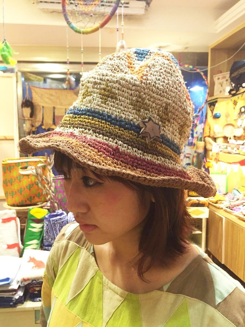 [Pre-order] ☼ ☼ knit hat Star of David pattern (tri-color) - Hats & Caps - Cotton & Hemp Multicolor