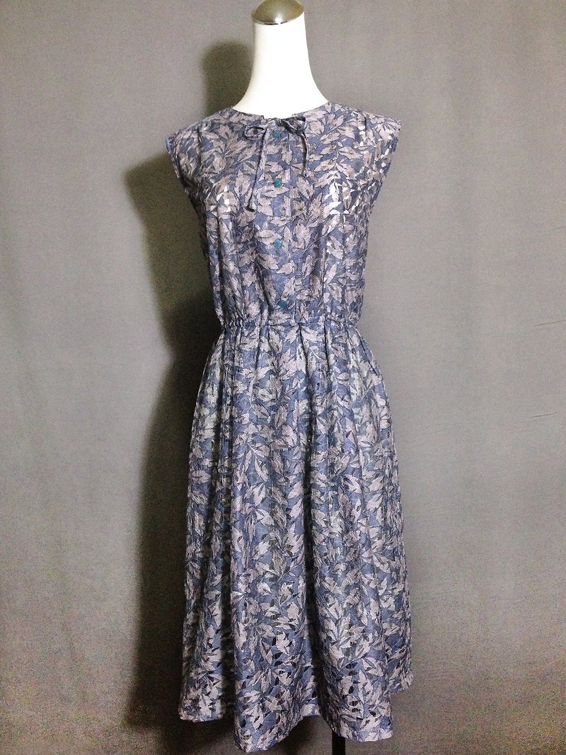 Ping pong ancient [ancient dress / gray blue flowers lace sleeveless dress] foreign bring back VINTAGE - One Piece Dresses - Polyester Multicolor