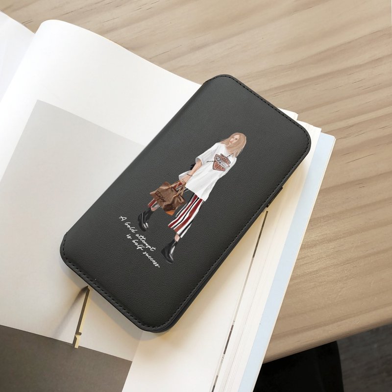 iPhone 11 / 11max / SE2 / 12 / 12miniルーシーのローズフリップレザーフォンケース - スマホケース・カバー - プラスチック ブラック