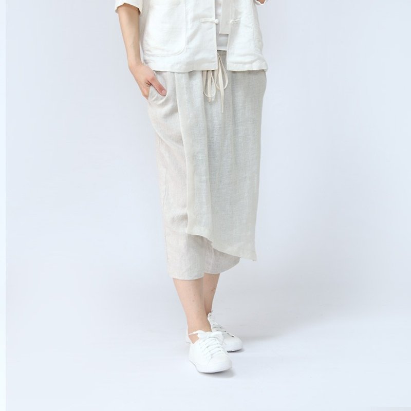 BUFU zen-style Culott in cream P160508 - กางเกงขายาว - ผ้าฝ้าย/ผ้าลินิน ขาว