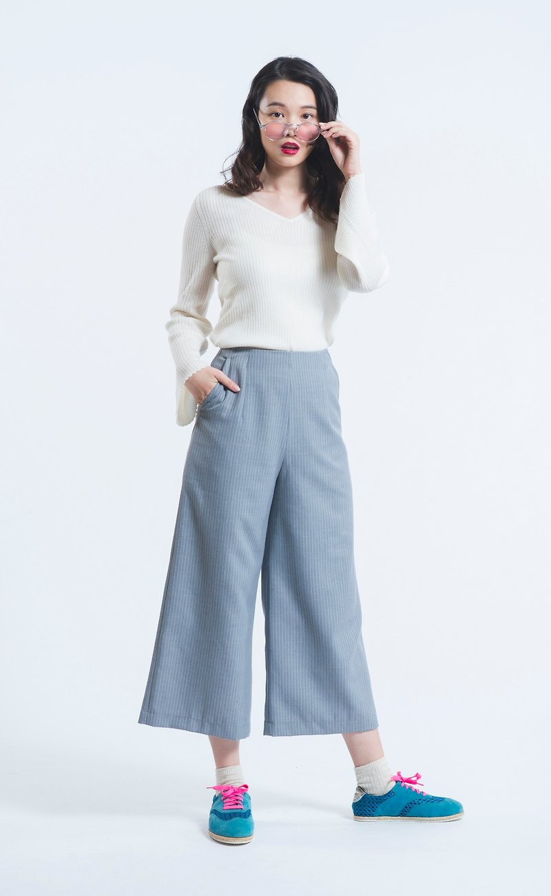 Gray wool CASHMERE wide pants - Women's Pants - Wool 