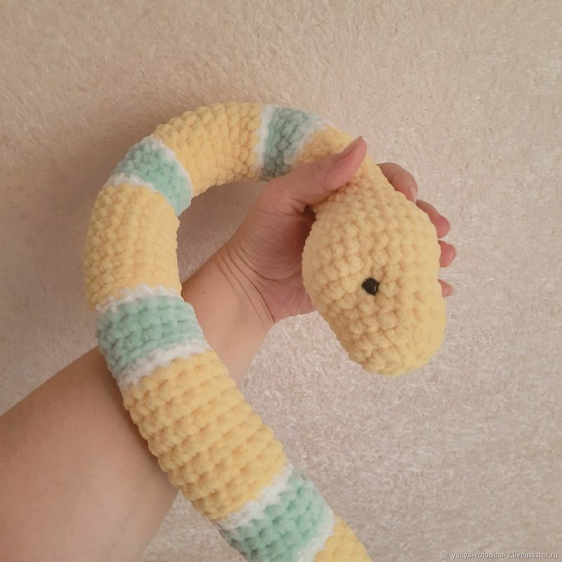 Yellow Snake plushie toy Amigurumi Crochet Stress Plush Worm stuffed plush - อื่นๆ - วัสดุอื่นๆ สีเหลือง