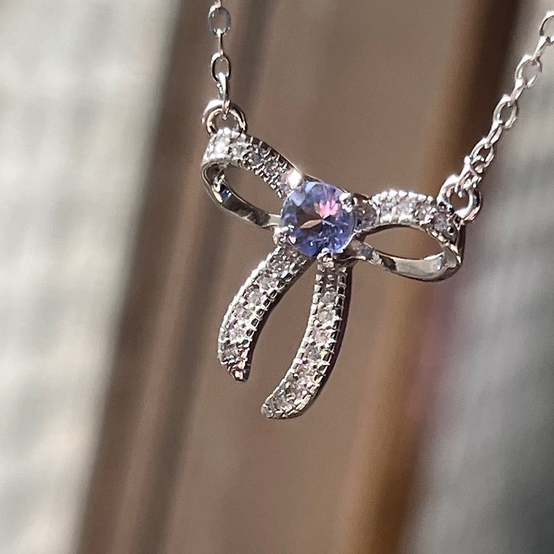 [Waiwaixi Crystal] Featured Gemstone Necklace | 925 Stone Bowknot Necklace December Birthstone - Necklaces - Gemstone Multicolor