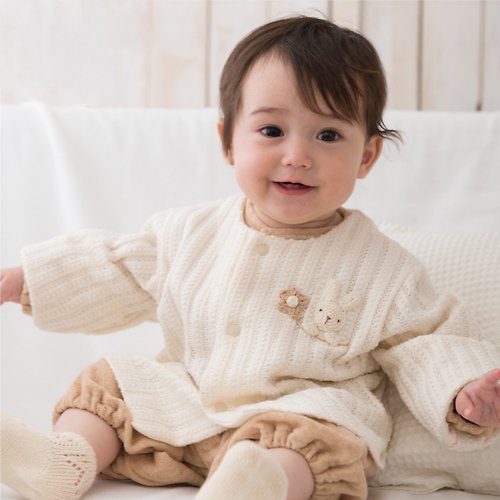 Baby Organics育兒良品 【日本Amorosa Mamma有機棉】嬰兒針織外套(小兔刺繡)